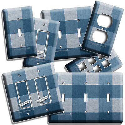 Elegant Blue Tweed Tartan Plaid Pattern Lightswitch Outlet Wall Plate Room Decor