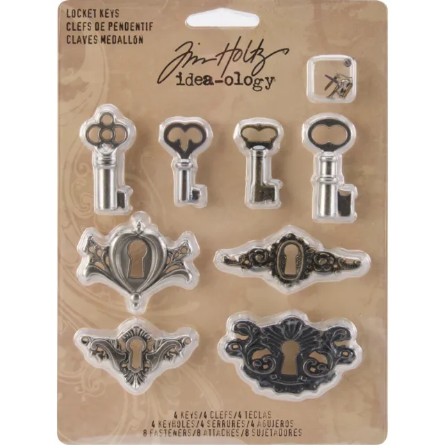 Idea-Ology Metal Locket Keys & Keyholes 8/Pkg-Antique Nickel,Brass & Copper TH92