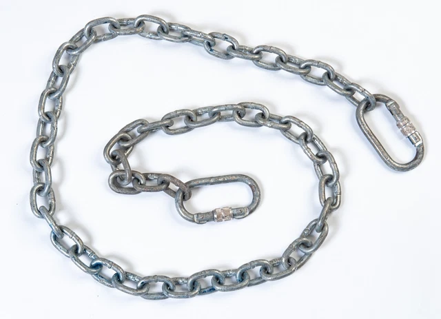 Heavy Duty Chain 1.58m w/ 2 x Carabiner Clips 110mm Solid Steel BS Industrial
