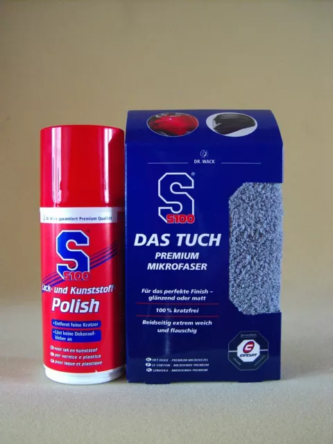 S100 DR. WACK Pflegeset - 1 x Lack- und Kunststoffpolish 220ml + 1 x DAS TUCH