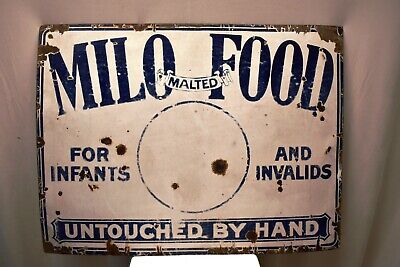 Vintage Porcelain Enamel Sign Board Milo Malted Food Untouched By Hand London "