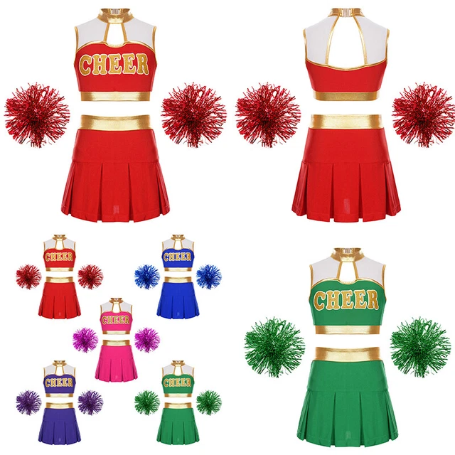 Abiti da cheerleading senza maniche con top per bambine + gonna a pieghe