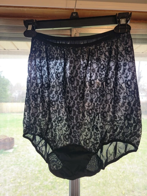 VAN RAALTE PANTIES black nylon sheer floral lace brief granny panties