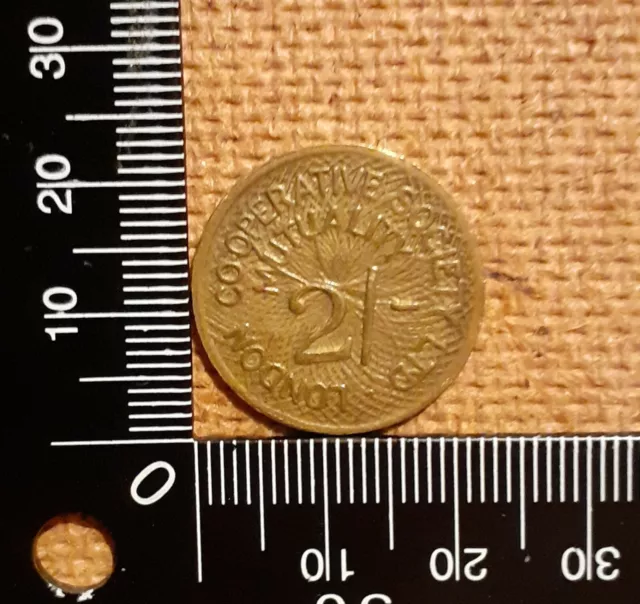 Old Co-op Used Token Coin - 2/-d London Cooperative Society Ltd Mutuality (b)