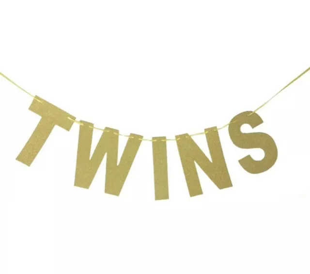 Baby Shower Twins Banner Bunting Gold Glitter Party Decoration Favour