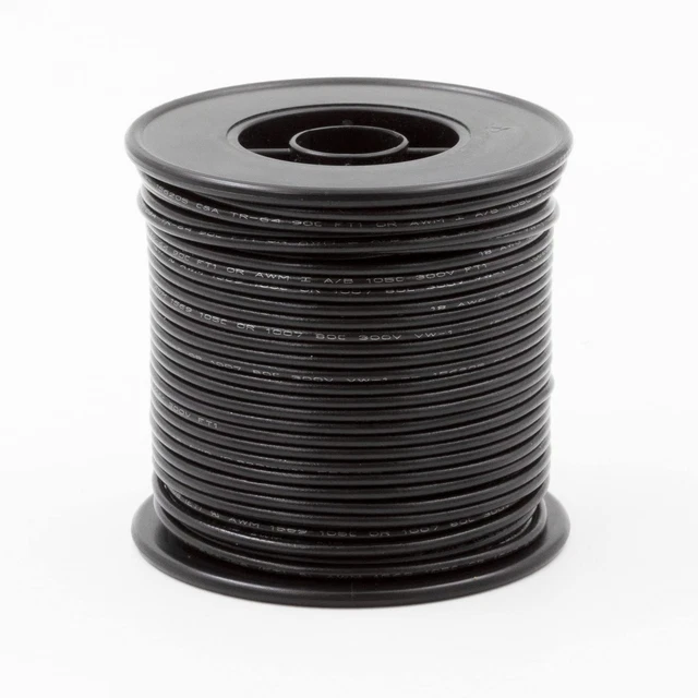 Rebuild Skills UL1007 18 AWG Gauge Stranded Hook-Up Wire, 300V (100 Ft, Black)