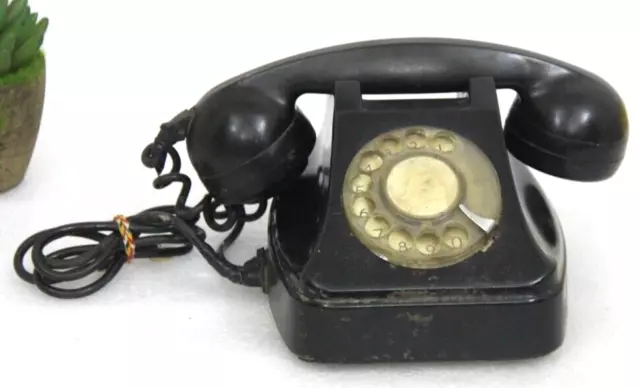 1965 Vintage Black Bakelite Desk Call, Dial Rotary Retro Landline TELEPHONE Old