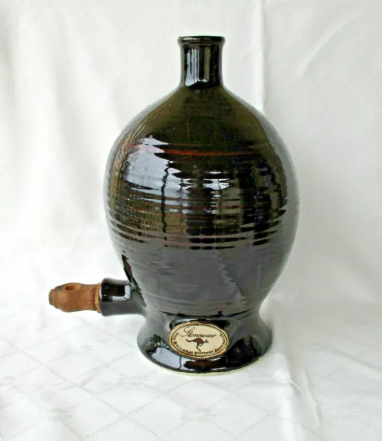 Vintage Old Ballarat Pottery Large Barrel Jar Wooden Tap Storage *Display Piece