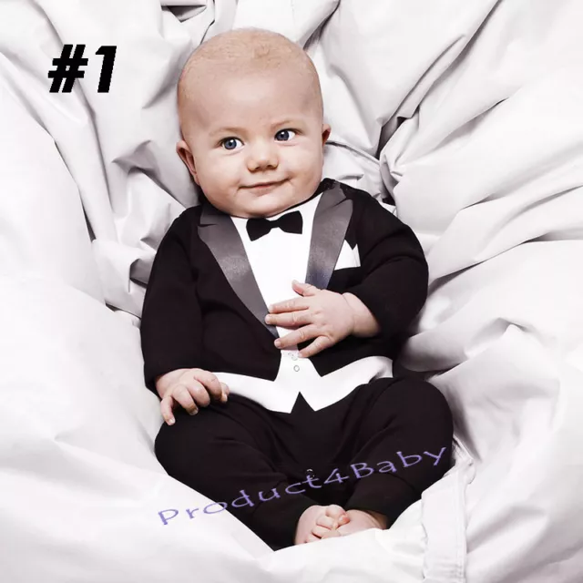 New Baby Boy Formal Tuxedo Suit Style One-Piece Romper Size newborn to 36 months