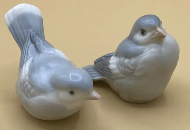 2 Vintage OTAGIRI Porcelain Blue Gray Bird Figurines Song Birds Japan 3.5" Long
