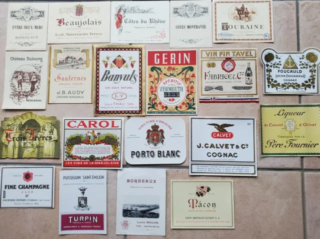 Lot de 40 Étiquettes de Vins et Spiritueux  Neuves
