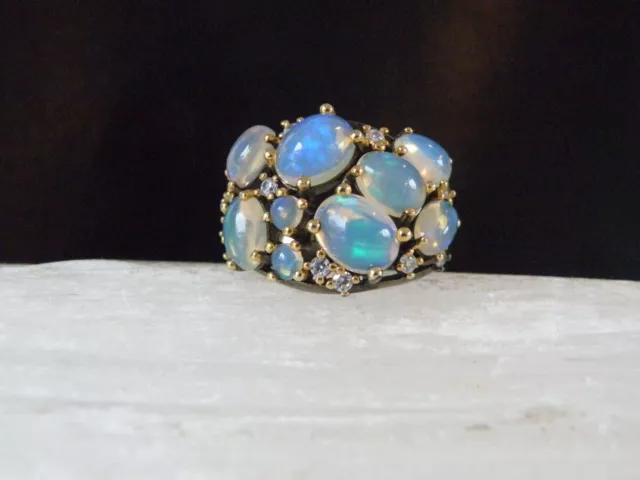 Brutalist Sterling Silver 925 Ethiopian Blue Opal Ring Size 8