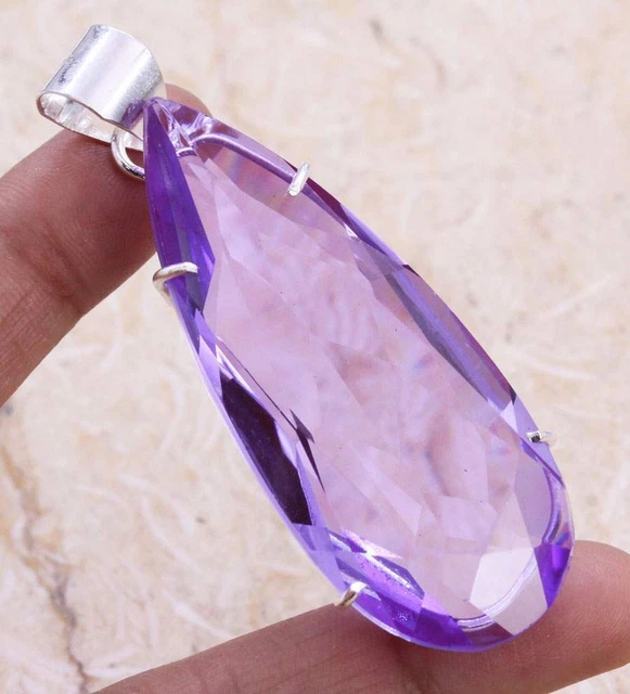 Amethyst 925 Silver Plated Handmade Pendant of 2.5" Ethnic Gift