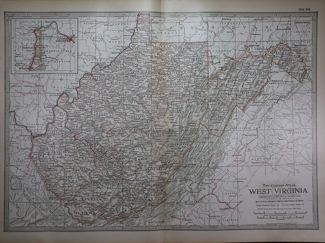 Old 1897 Century Atlas Map ~ WEST VIRGINIA ~ (12x18) ~ Free S&H #266