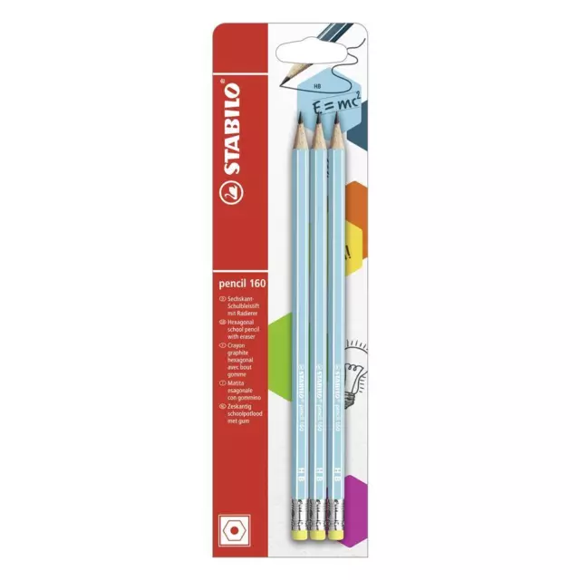 Bleistift mit Radierer STABILO pencil 160 blau HB Druckbleistift 3er Pack