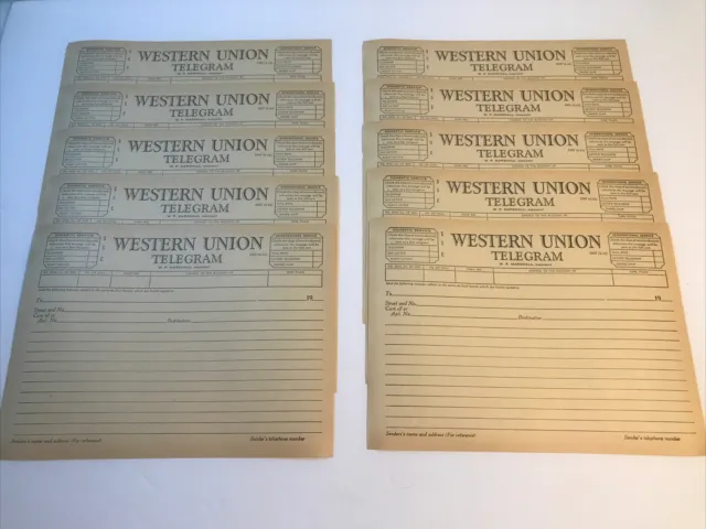 Western Union Vintage Telegraph Message Blank Forms Lot Of 10 1950s Early 1960s