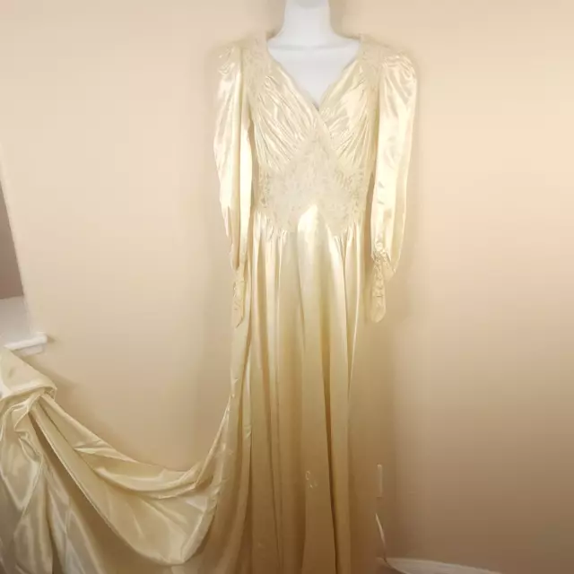 Vintage 40s Liquid Satin Wedding Gown Dress XS Ivory Hollywood Glam TLC