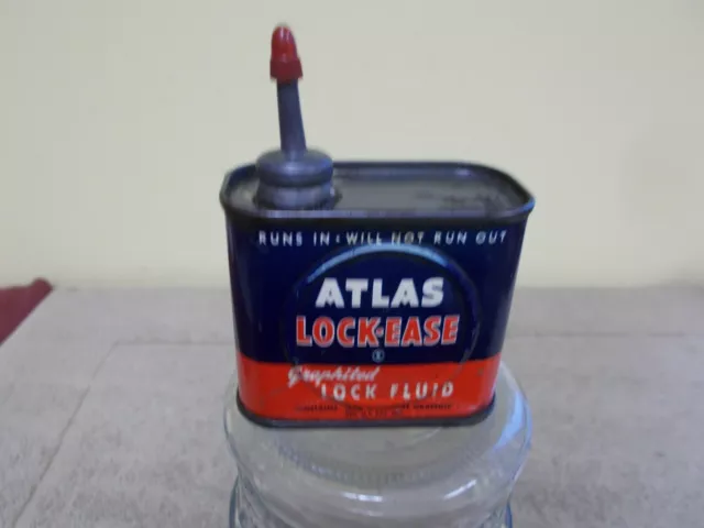 VTG METAL ATLAS LOCK~EASE OILER CAN 1964 LEAD TOP 4 - fl oz SPOUT   ADVERTIZING