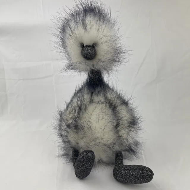 Jellycat Dazzle Ostrich Emu 12” Pom Pom Stuffed Animal Plush Black Glitter