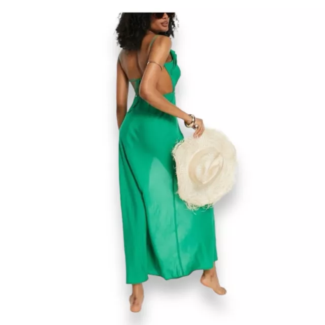 ASOS DESIGN Drape Detail Low Beach Maxi Beach Dress Emerald Summer New NWT SZ 2