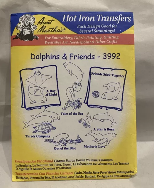 Vintage Aunt Marthas Hot Iron Transfers 3992 Dolphins & Friends Embroidery Craft