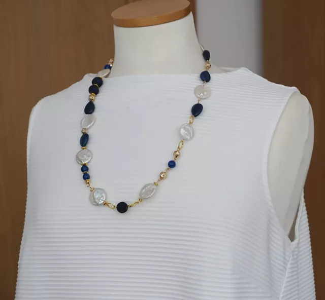 collana perle bianche pietre dure naturali blu bigiotteria gioielli regalo mamma 2
