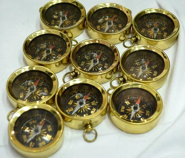 Kompass Schlüssel Ring Messing Vintage Menge Von 10 Pcs Golden Lackierung Sammel