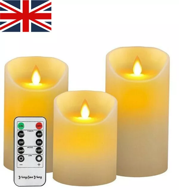 3PCS Outdoor Battery Power Flickering Flameless LED Pillar Candle Lights Garden