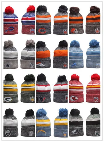 2023 New NFL Sport Erwachsene Gestrickt Kappe Beanie Mützen Camo Pom Wintermütze