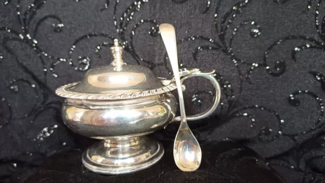 Large silver table jam pot and matching spoon