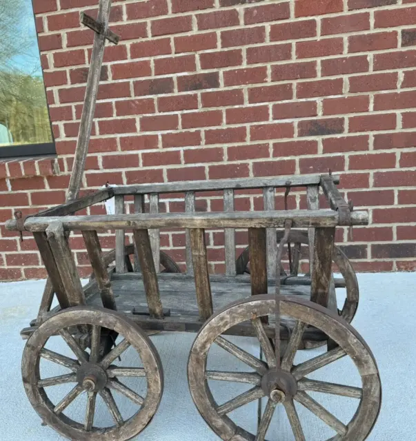 Antique Primitive 19th C. German Goat Cart Original Hay Pumpkin Wagon