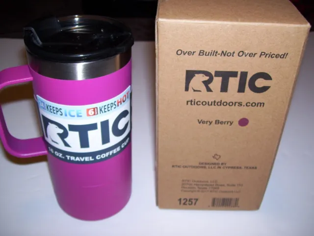 16 oz RTIC Travel Coffee Cup - Very Berry - NIB - Double Wall Insulated