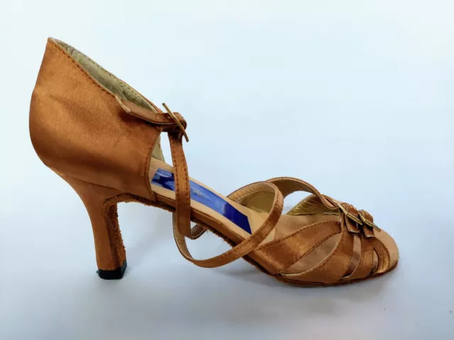 TANZSCHUHE Latein, tan caramel gold Satin, verstellbar,Kreuzriemen, maßgefertigt