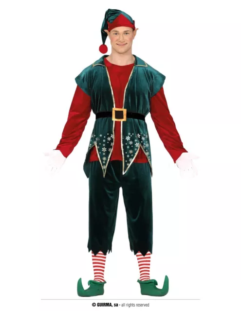 Costume Carnevale Elfo Adulto Vestito Guirca Elfo Aiutante Babbo Natale Uomo