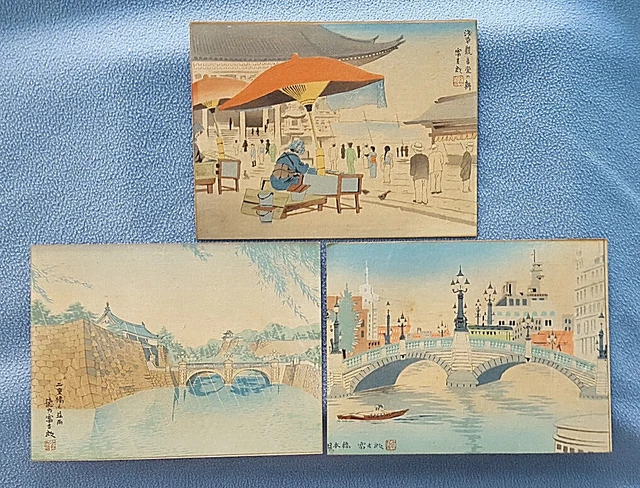 Lot of 3 Vintage Japanese Woodblock Prints by Tokuriki Tomikichiro 7.5"x10"