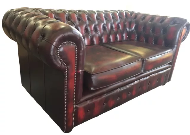 Oxblood Red Chesterfield London 100% Genuine Leather Two Seater Sofa UK Made 2