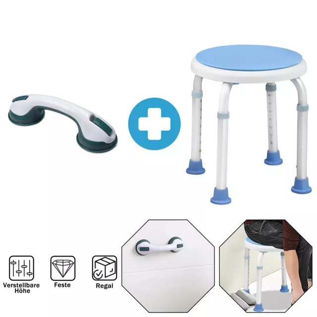 Mango de ducha ventosa mango de bañera + taburete de baño giratorio 360° silla de ducha silla de baño #9