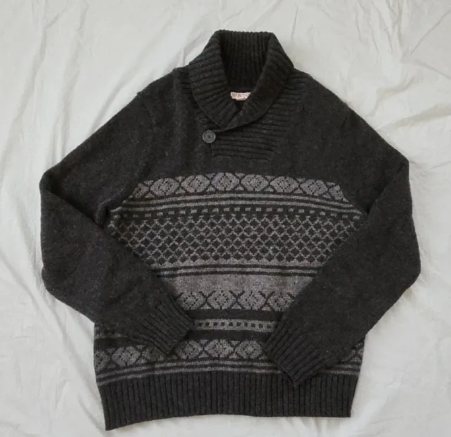 Merona Mens Icelandic Wool Shawl Collar Sweater Medium Gray Knit