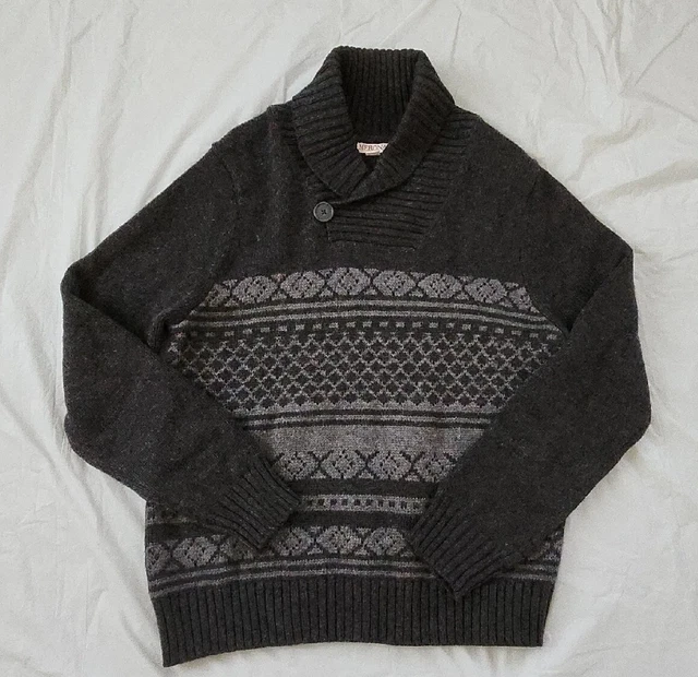 Merona Mens Icelandic Wool Shawl Collar Sweater Medium Gray Knit