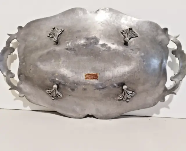 Vassoio piatto da portata antico cm 44x26 in peltro del XVIII secolo punzonato 2