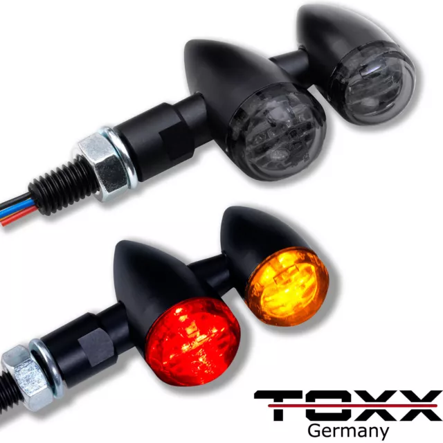 ToXx Led Mini Blinker Rücklicht 3in1 Schwarz getönt E-geprüft Motorrad Custom