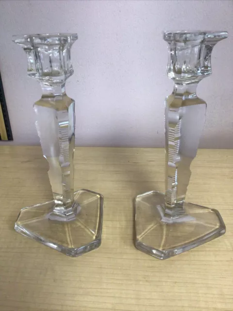 Antique Pair  Crystal Cut Glass Candle Sticks Holders Candlesticks 8" Beauties 2