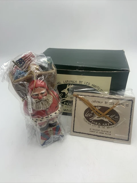 Leo Smith Folk Art Patriotic Santa Ornament Numbered Certificate NIB