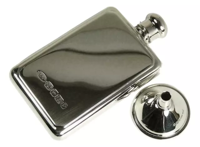 BROADWAY & Co - Solid Sterling Silver - HIP FLASK & FUNNEL - Small Size