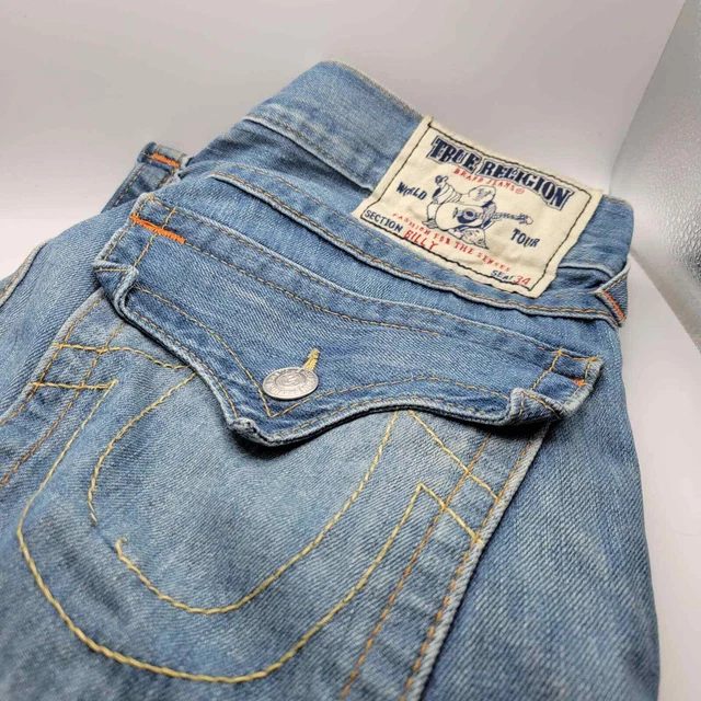 True Religion Men's Jeans Billy Sz 31 Seat 34 with Pocket Flaps and DISTRESSED.