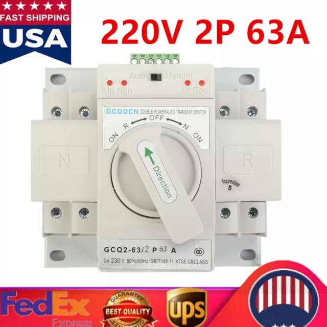 63A 2P 220V Dual Power Automatic Transfer Switch Generator Changeover Switch