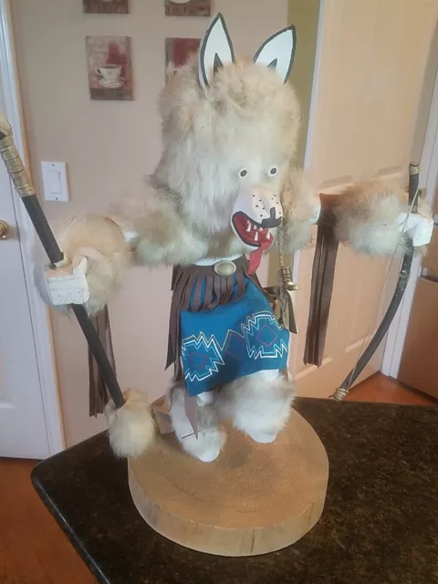 Native American NAVAJO Made Wolf Dancer Kachina LARGE 21'' Signed HAND CARVED