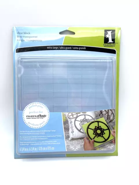 NEW Inkadinkado Extra Large Clear Block for Rubber Stamps that Cling 6.75 x 6.75