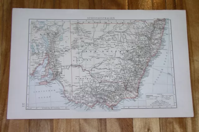 1896 Original Antique Map Of New South Wales Victoria Sydney Melbourne Australia
