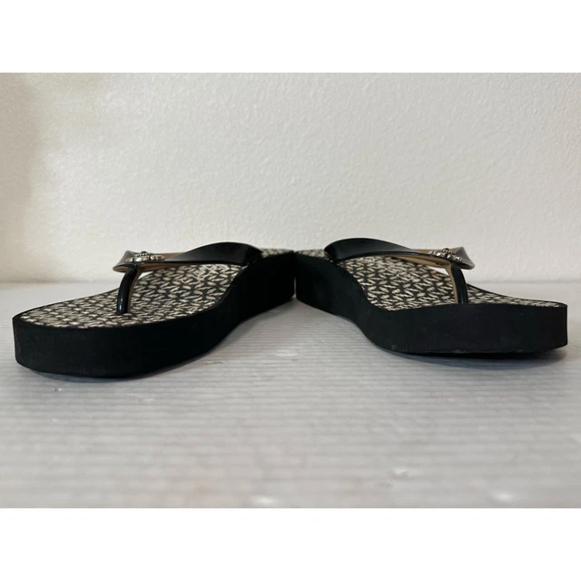 Brighton Women’s Size 8 Flip Flop Sandals Black White Jewel Wedge Slip On Thong